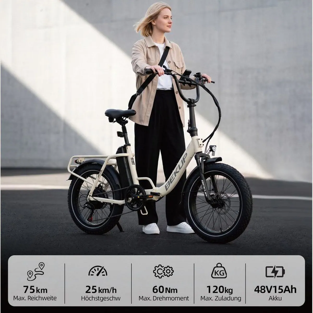 BEKUP S3 E-Bike Klapprad, 75 km Reichweite, 7-Gang Shimano, komfortable Federung 2