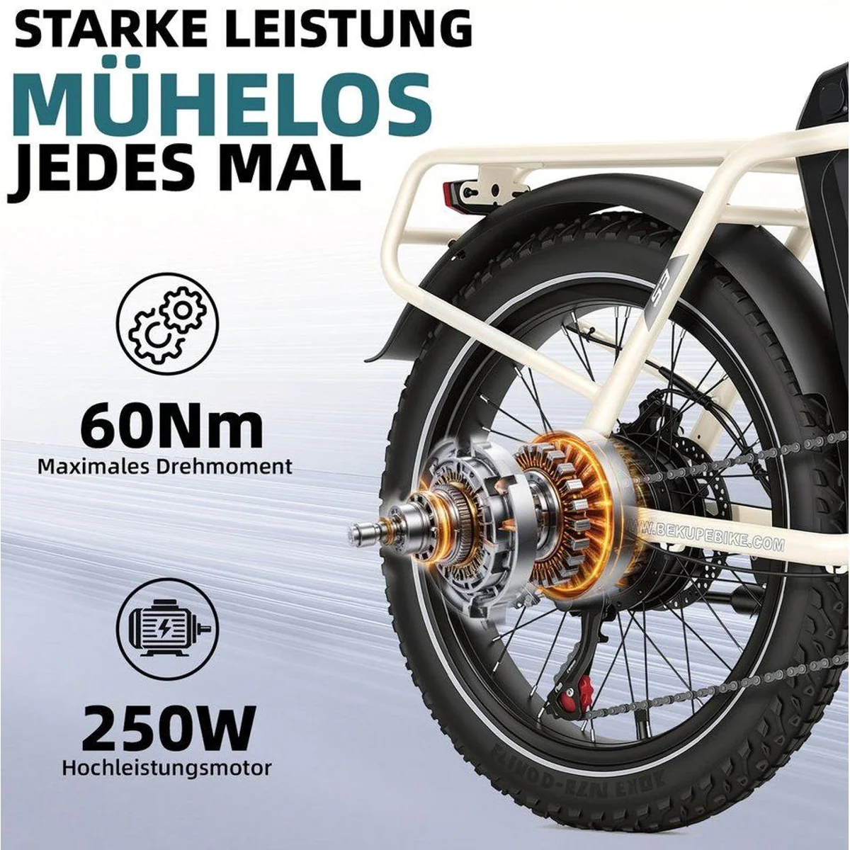 BEKUP S3 E-Bike Klapprad, 75 km Reichweite, 7-Gang Shimano, komfortable Federung 5