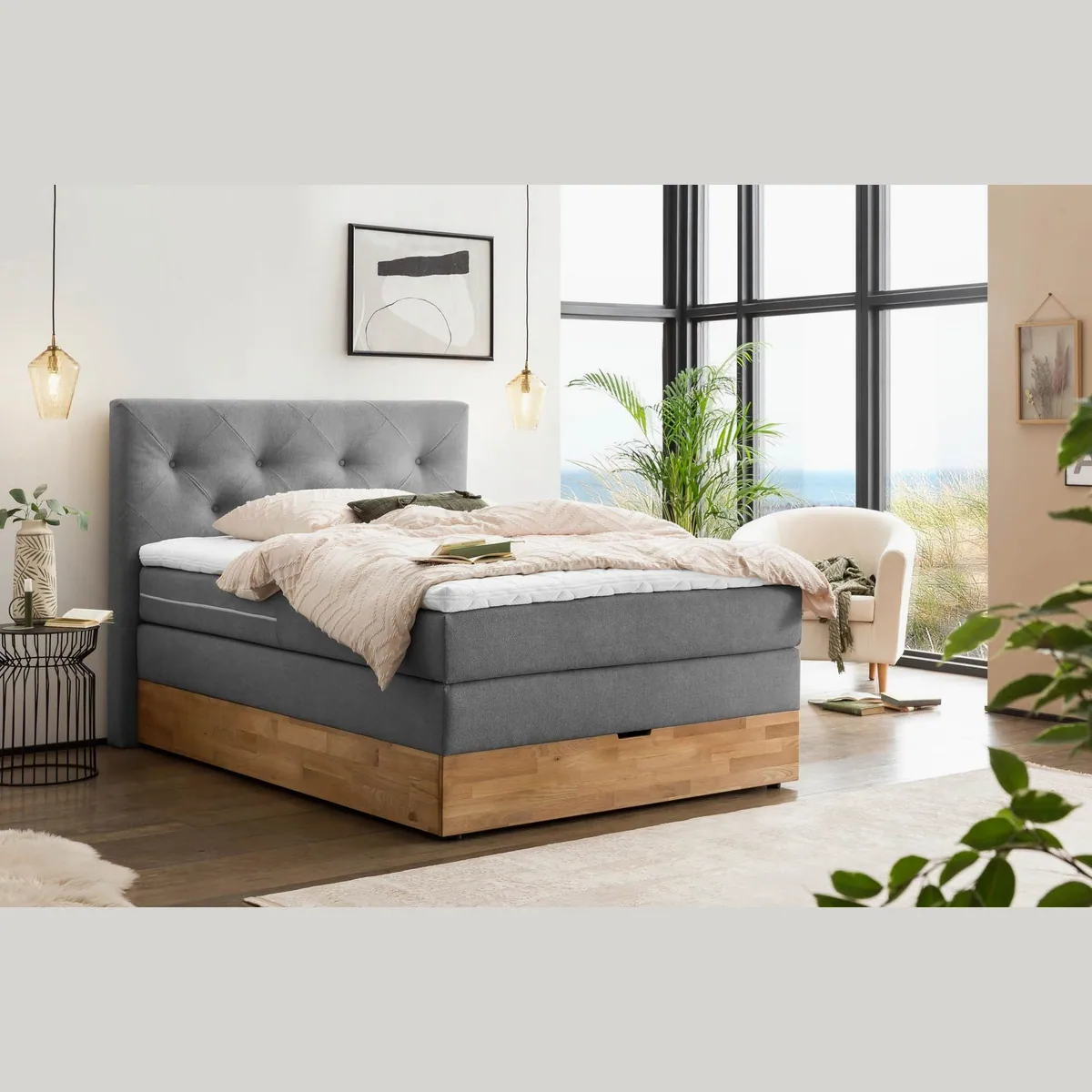 Belanoti Boxspringbett Marbo, 140x200 cm, 7-Zonen-TFK, Visco-Topper, Bettkasten
