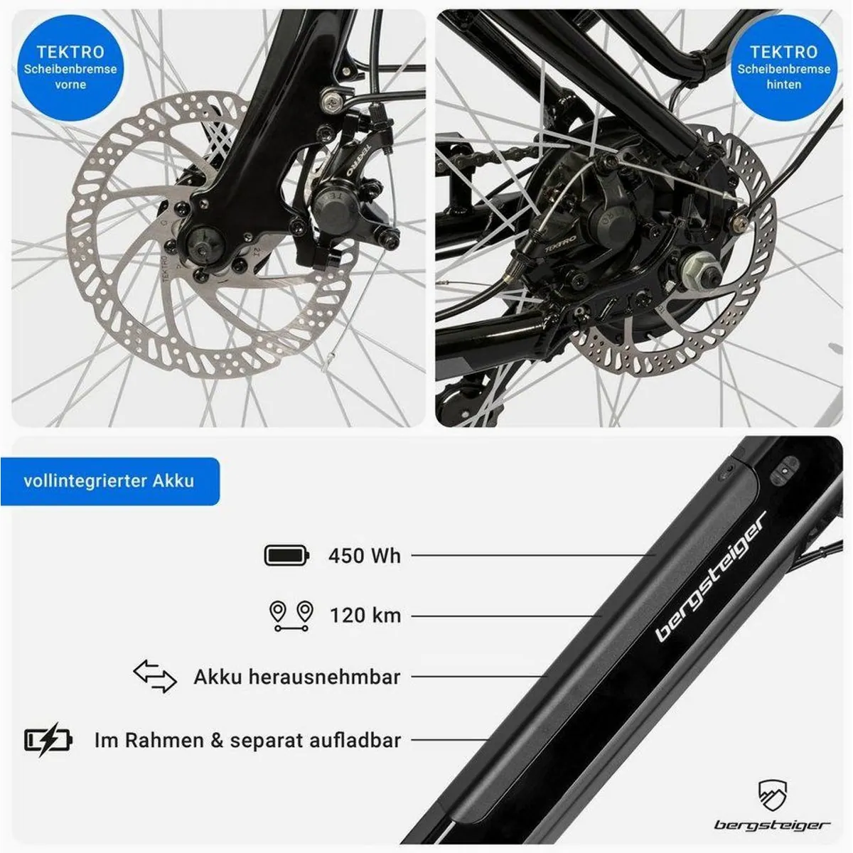 bergsteiger Hampton E-Bike Cityrad, 250 Watt Motor, 28 Zoll, 120 km Reichweite 5