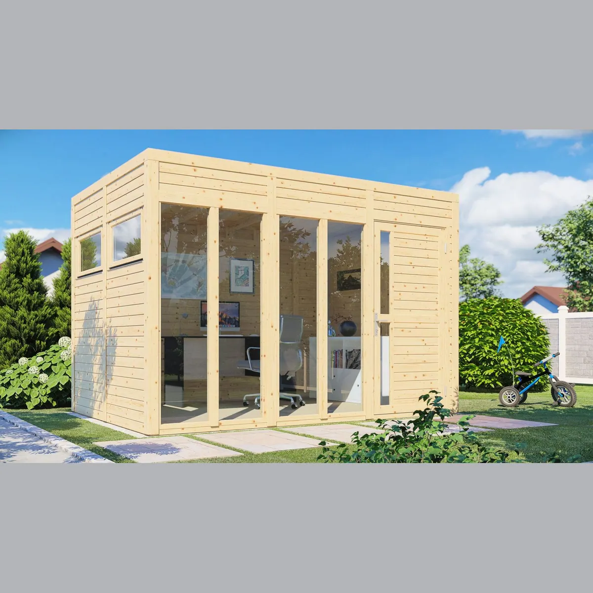BERTILO Gartenhaus Cubus 3 Office, modernes Design, flexible Gestaltung, hohe Wände
