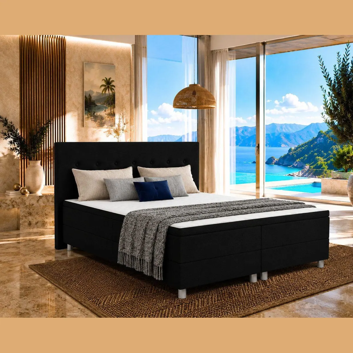 Best for Home Boxspringbett Neo Sawana, ergonomischer Schlafkomfort mit 7-Zonen-Matratze und Topper
