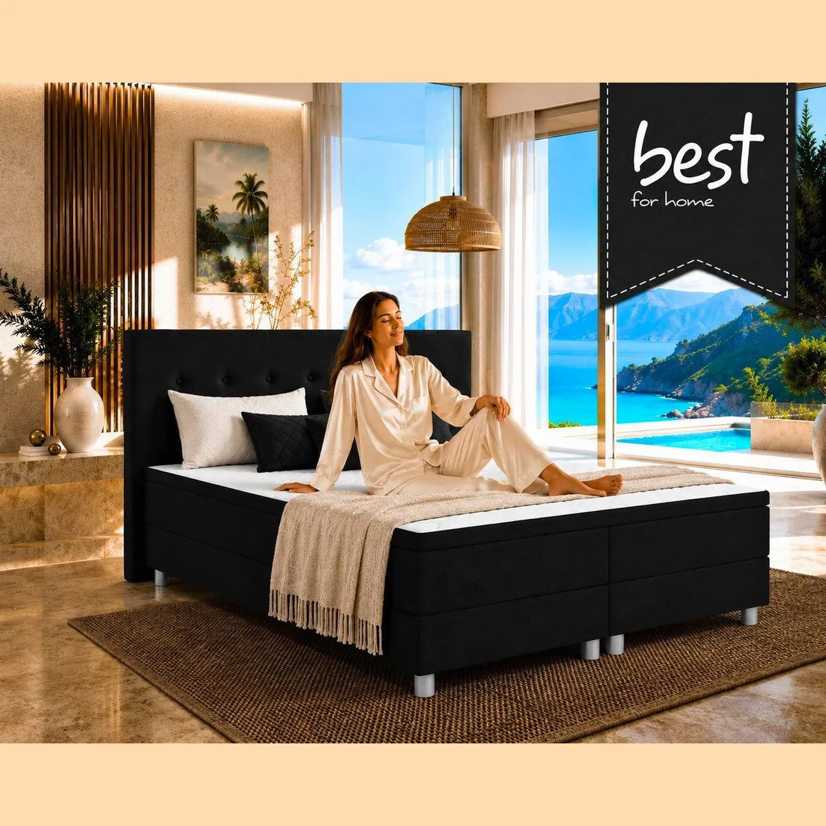Best for Home Boxspringbett Neo Sawana, ergonomischer Schlafkomfort mit 7-Zonen-Matratze und Topper 2