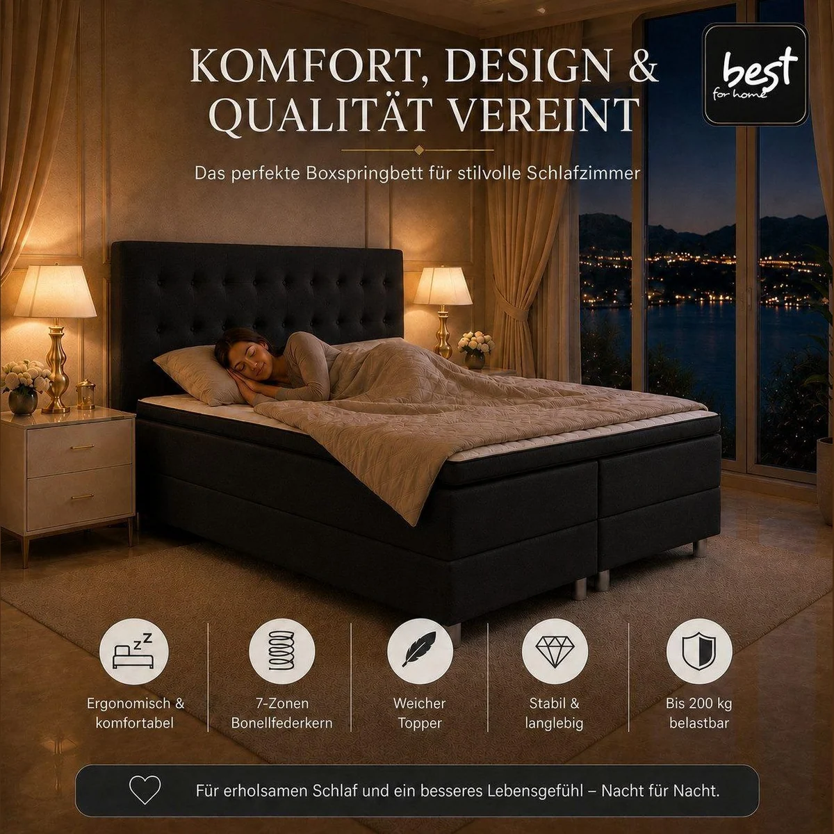 Best for Home Neo Boxspringbett, ergonomische 7-Zonen Matratze, modernes Design 2