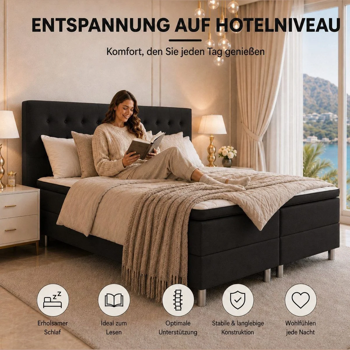 Best for Home Neo Boxspringbett, ergonomische 7-Zonen Matratze, modernes Design 4