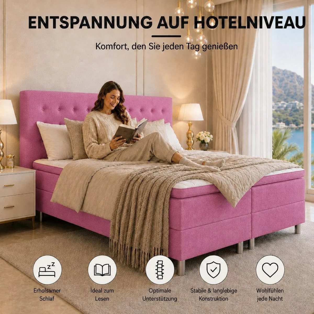 Best for Home Boxspringbett NEO, ergonomischer Schlafkomfort, modernes Design, inklusive Topper 4