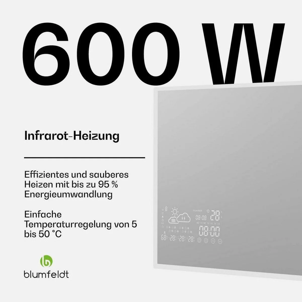 blumfeldt ReflectiHeat Infrarotheizung, 600 W, geräuschlos, energiesparend, vielseitig montierbar 5