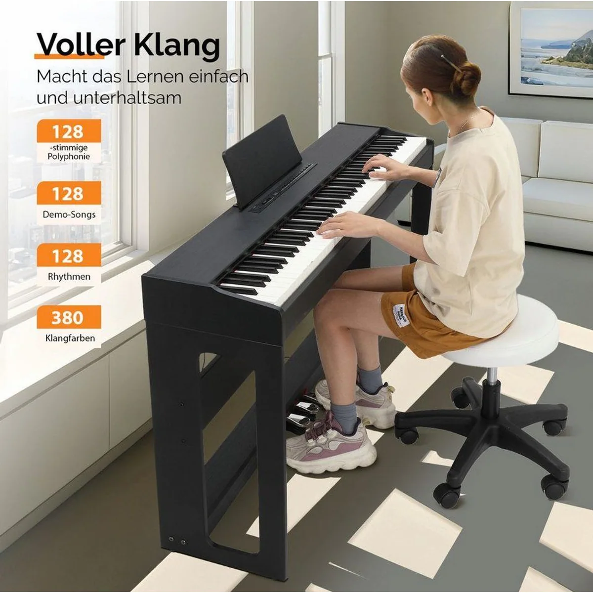 Bonnlo Digitalpiano 88 Tasten, vollgewichtete Tasten, Bluetooth, Kopfhörermodus 5
