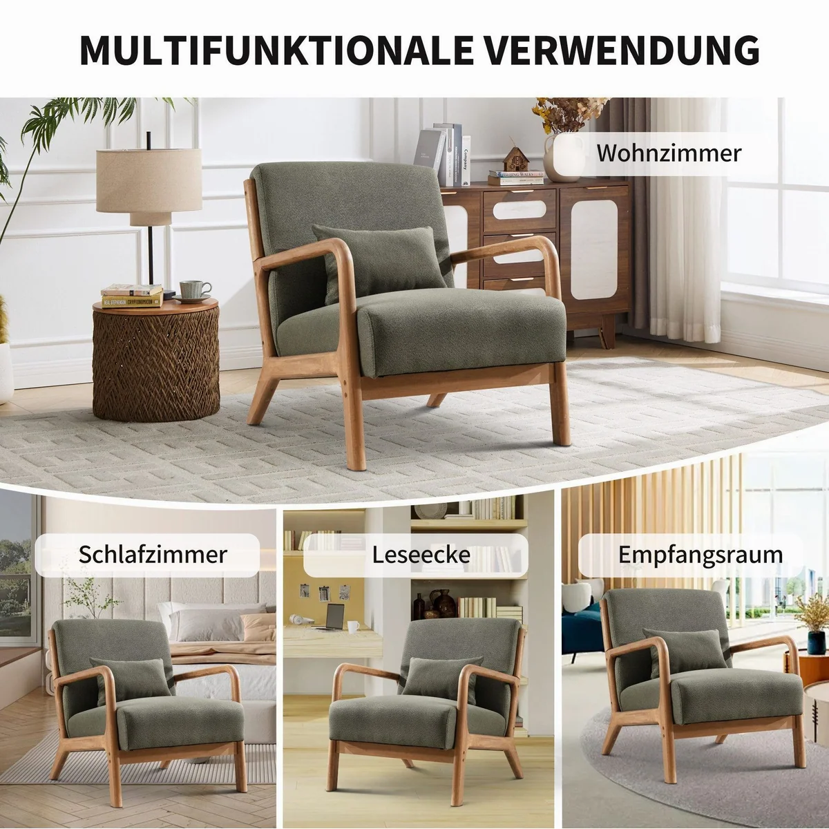 Bonzy Home Loungesessel, ergonomisch, mit Kissen & Armlehnen — 150 kg belastbar, komfortable Polsterung, ideal für Wohnzimmer 3