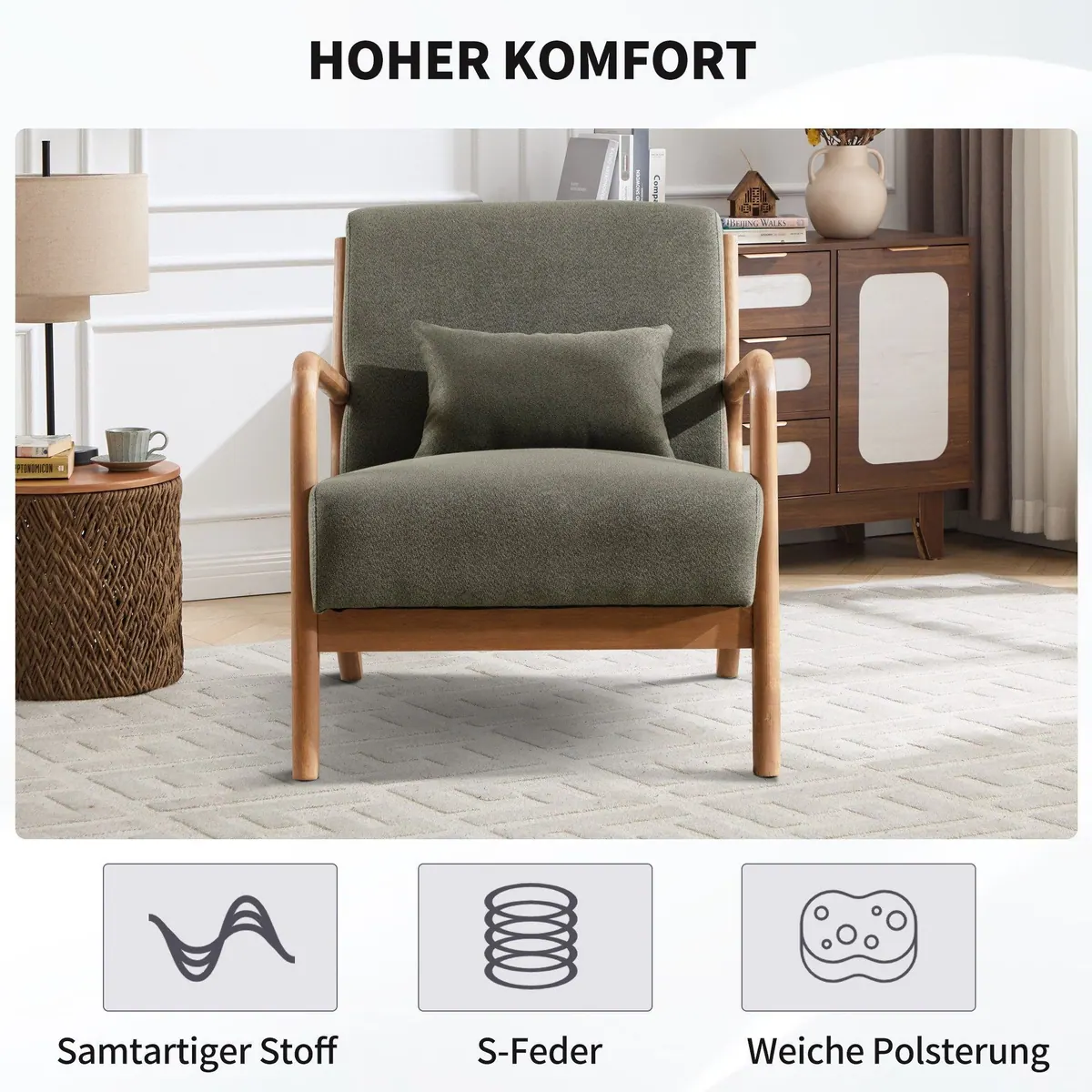Bonzy Home Loungesessel, ergonomisch, mit Kissen & Armlehnen — 150 kg belastbar, komfortable Polsterung, ideal für Wohnzimmer 4