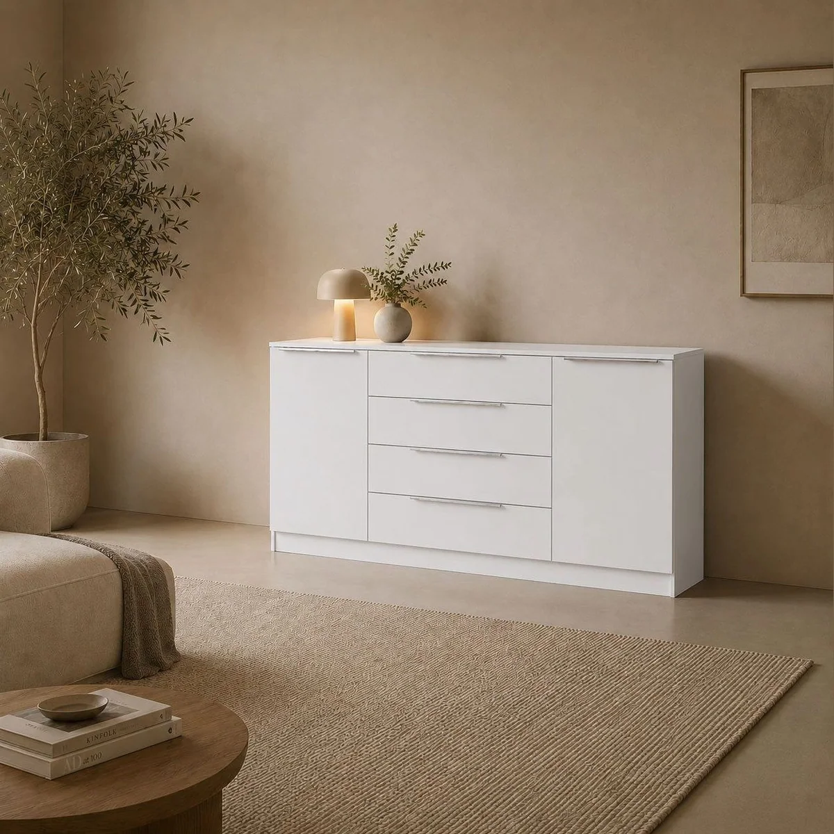 borchardt Möbel Kommode Oliva, modernes Sideboard mit 2 Türen und 4 Schubkästen 5
