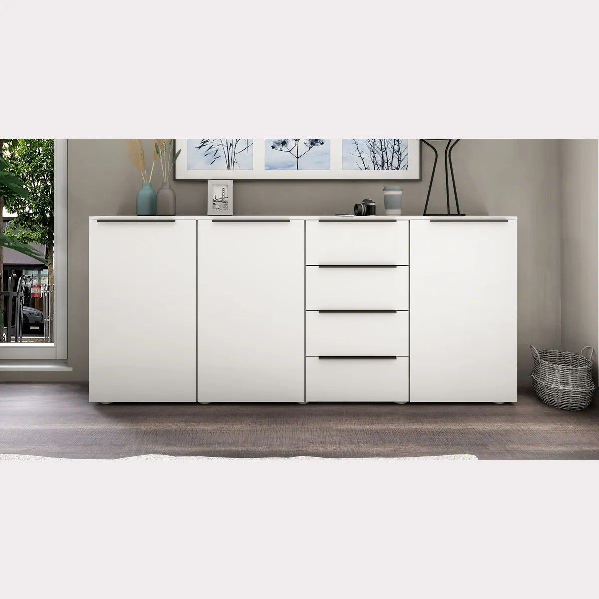 borchardt Möbel Highboard Tom, modernes Design, vielseitig einsetzbar, 3 Türen & 4 Schubkästen 2