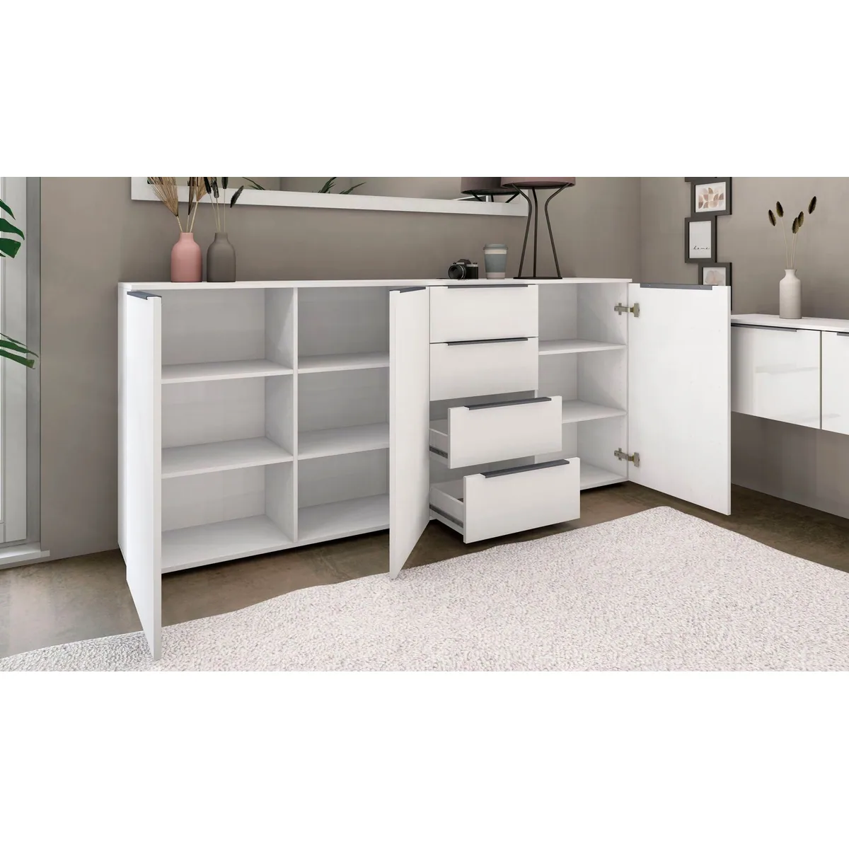 borchardt Möbel Highboard Tom, modernes Design, vielseitig einsetzbar, 3 Türen & 4 Schubkästen 4
