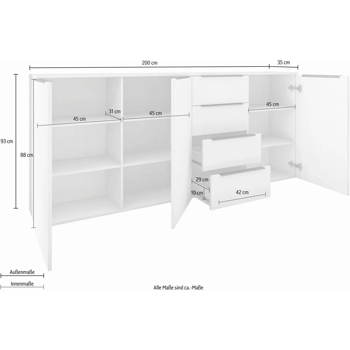 borchardt Möbel Highboard Tom, modernes Design, vielseitig einsetzbar, 3 Türen & 4 Schubkästen 5