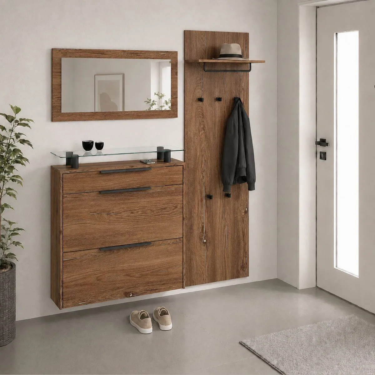 borchardt Möbel Garderoben-Set Tom, modernes Design, praktischer Stauraum, inklusive Spiegel
