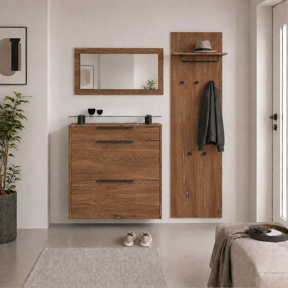 borchardt Möbel Garderoben-Set Tom, modernes Design, praktischer Stauraum, inklusive Spiegel 3