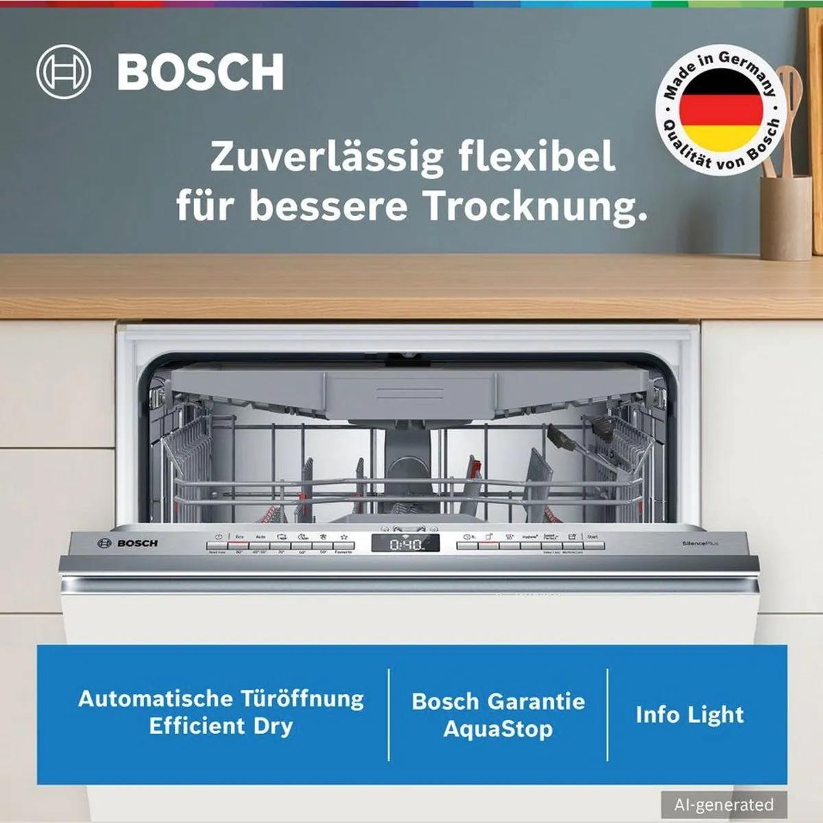 BOSCH SMV4ECX32E Geschirrspüler, 14 Maßgedecke, Türöffnung gegen Kondenswasser, Max Flex Körbe 2