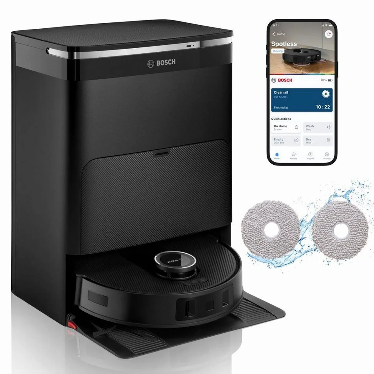 BOSCH Saugroboter Spotless Max BCRDW3B, 11.000 Pa Saugkraft, Wischfunktion, Carbon Bürste