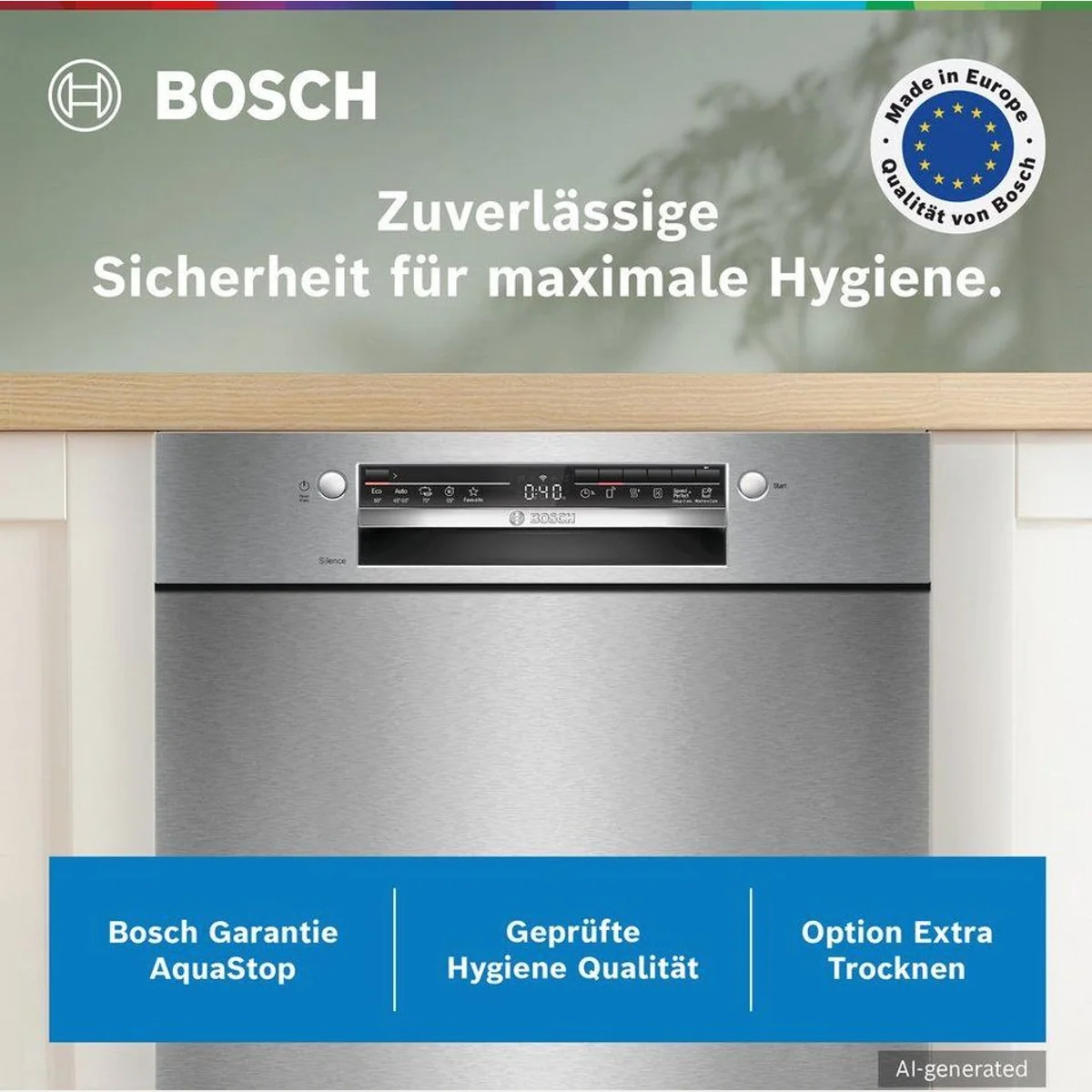 BOSCH Unterbaugeschirrspüler Serie 2 SMU2HTS08E, 13 Maßgedecke, Geräuschreduktion bis 30 Minuten 2