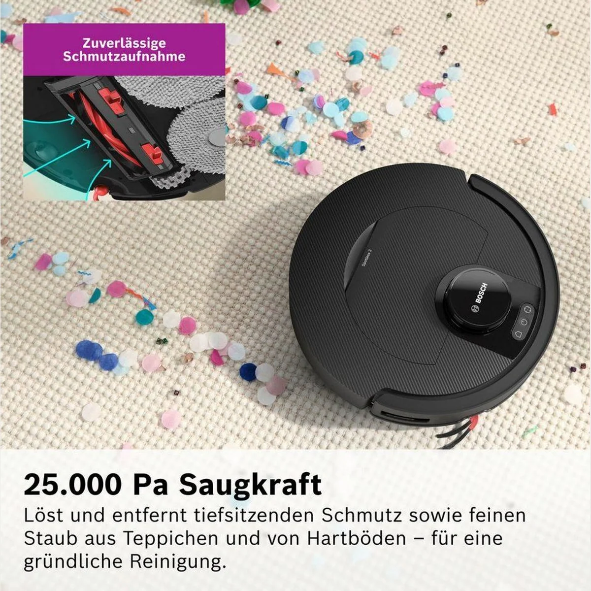 BOSCH Spotless 2 Saug- und Wischroboter, 25.000 Pa Saugkraft, intelligente Navigation 5