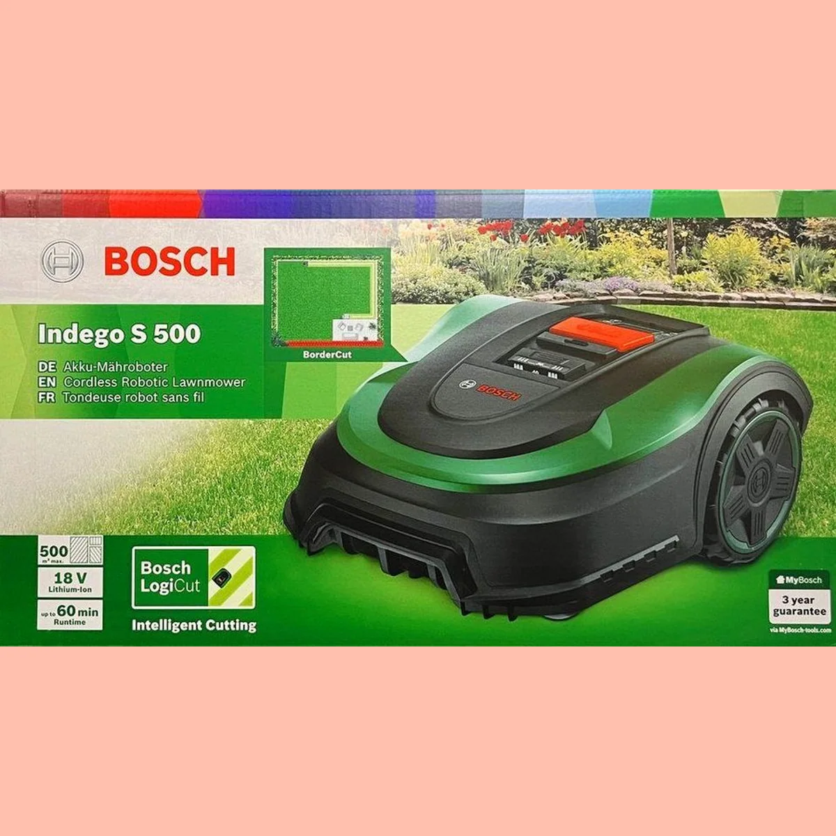 BOSCH Indego S 500 Rasenmähroboter, effiziente Mähtechnik, Auto Calendar Function, MultiArea-Funktion
