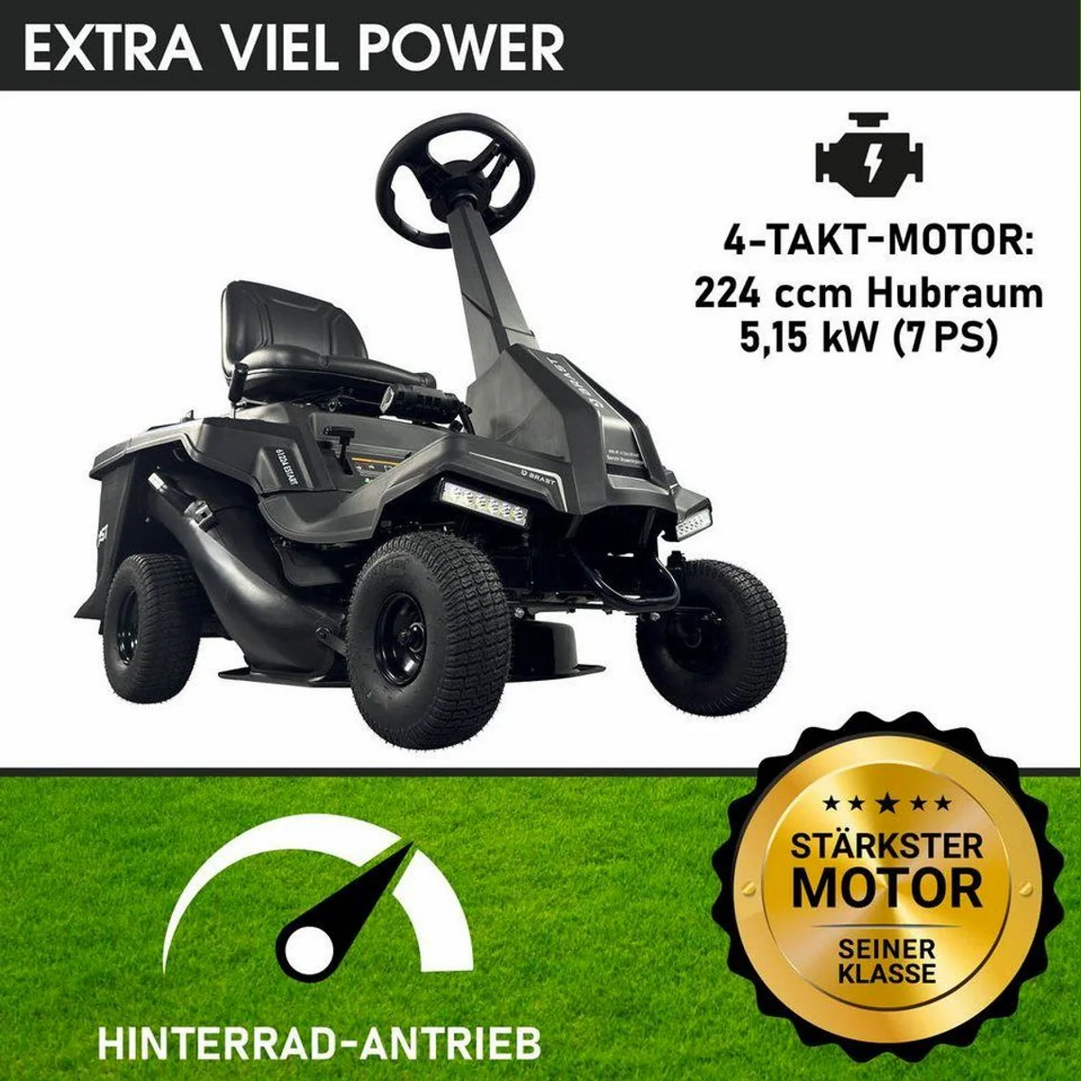 BRAST Rasentraktor Aufsitzmäher, Elektrostart, 61 cm Schnittbreite, 150L Fangkorb 3