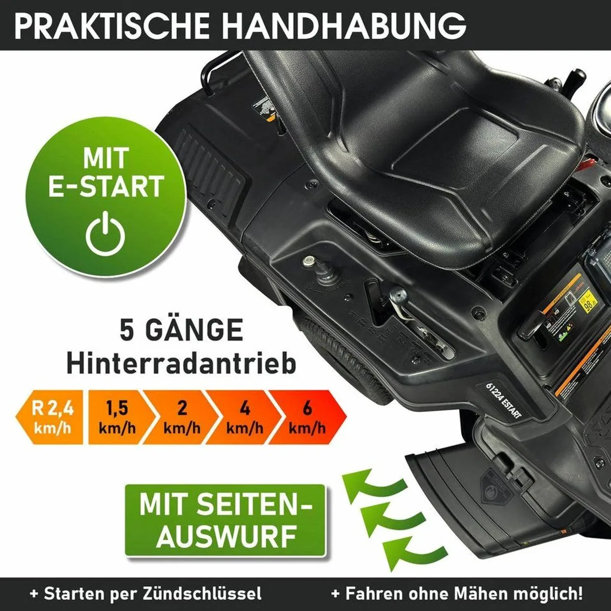 BRAST Rasentraktor Aufsitzmäher, Elektrostart, 61 cm Schnittbreite, 150L Fangkorb 4