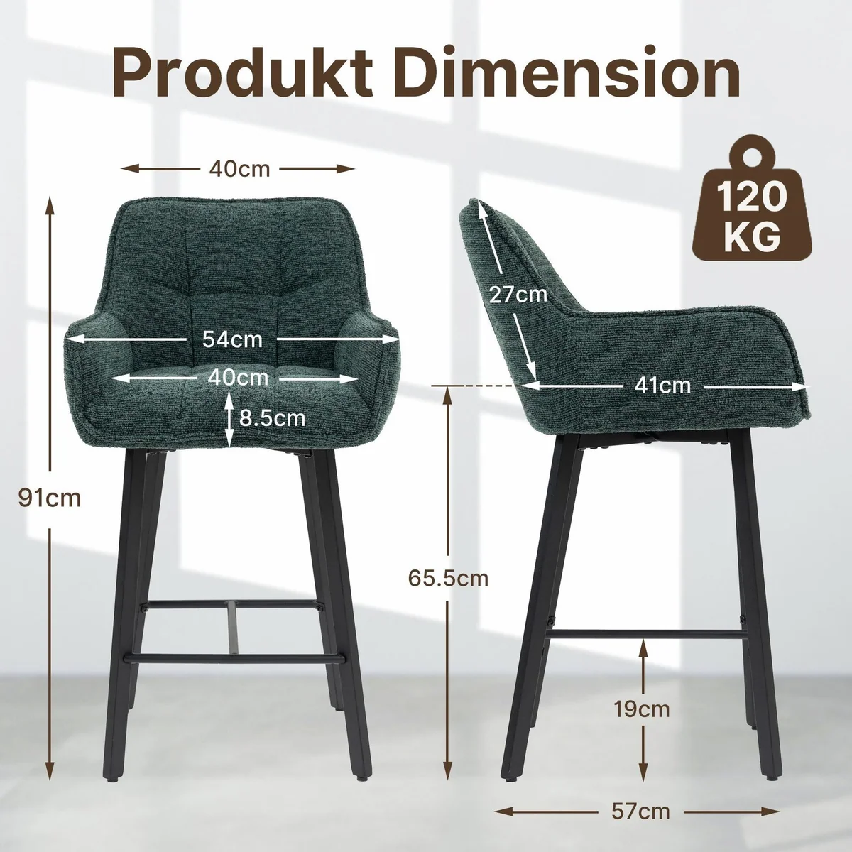 BRTHORY Barhocker 2er Set, ergonomisch, höhenverstellbar, stabil — ideal für Bars und Küchen 2