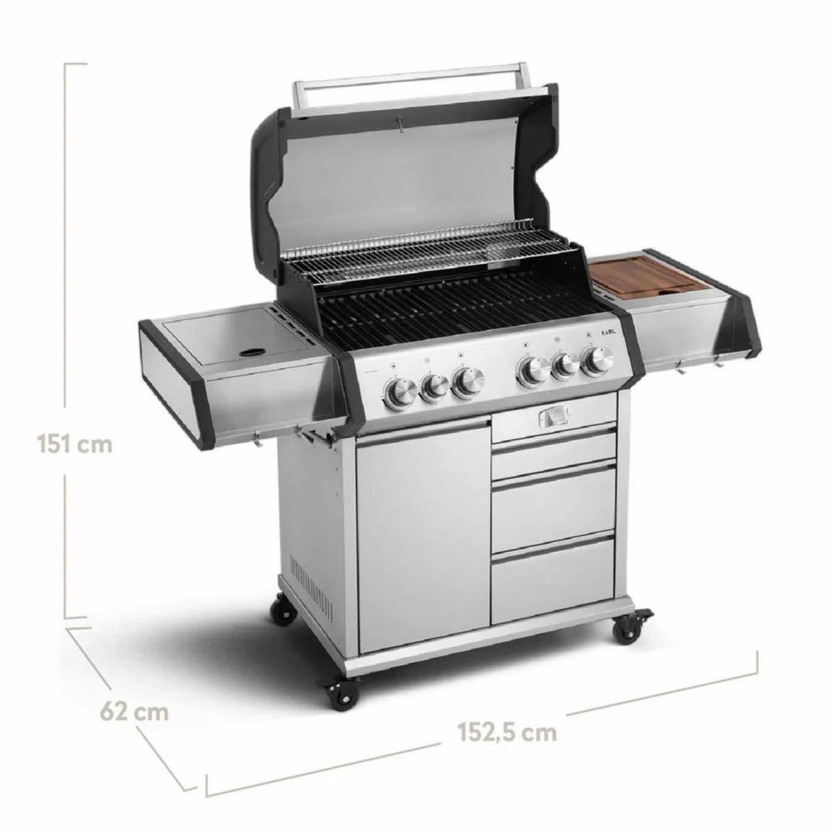 BURNHARD Big EARL Gasgrill 4-Brenner, Gusseisen Grillrost, inkl. Abdeckhaube 2