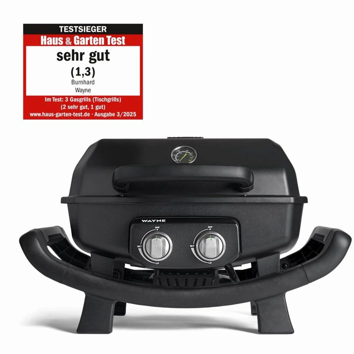 BURNHARD Gasgrill 2-Brenner WAYNE, 4,4 kW, kompakt und tragbar