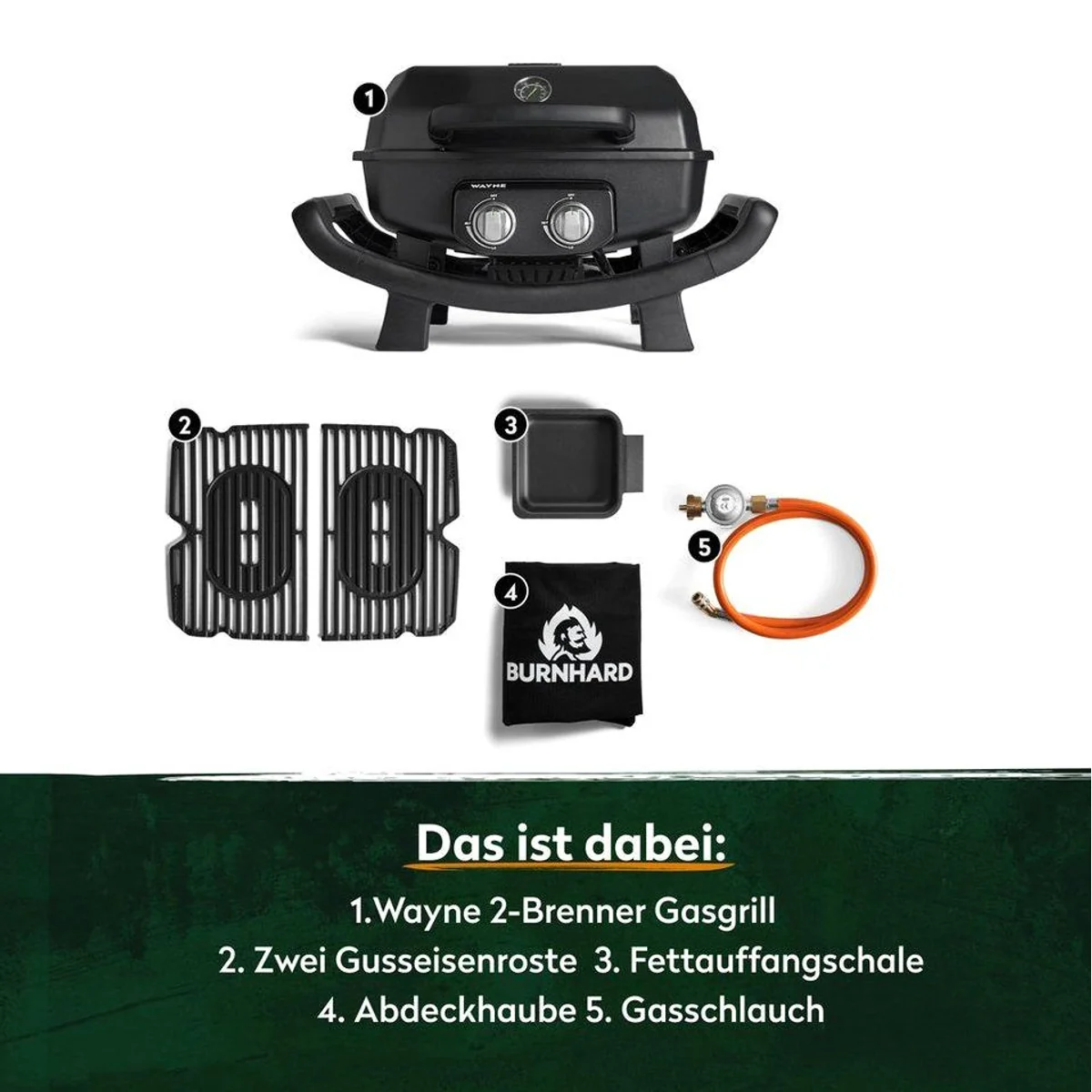 BURNHARD Gasgrill 2-Brenner WAYNE, 4,4 kW, kompakt und tragbar 2
