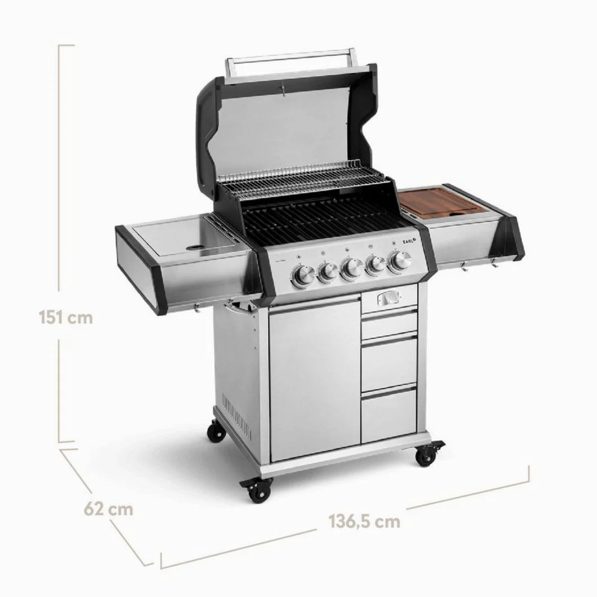 BURNHARD EARL Gasgrill 3-Brenner, Edelstahl Grillrost, Infrarot Keramikbrenner 2