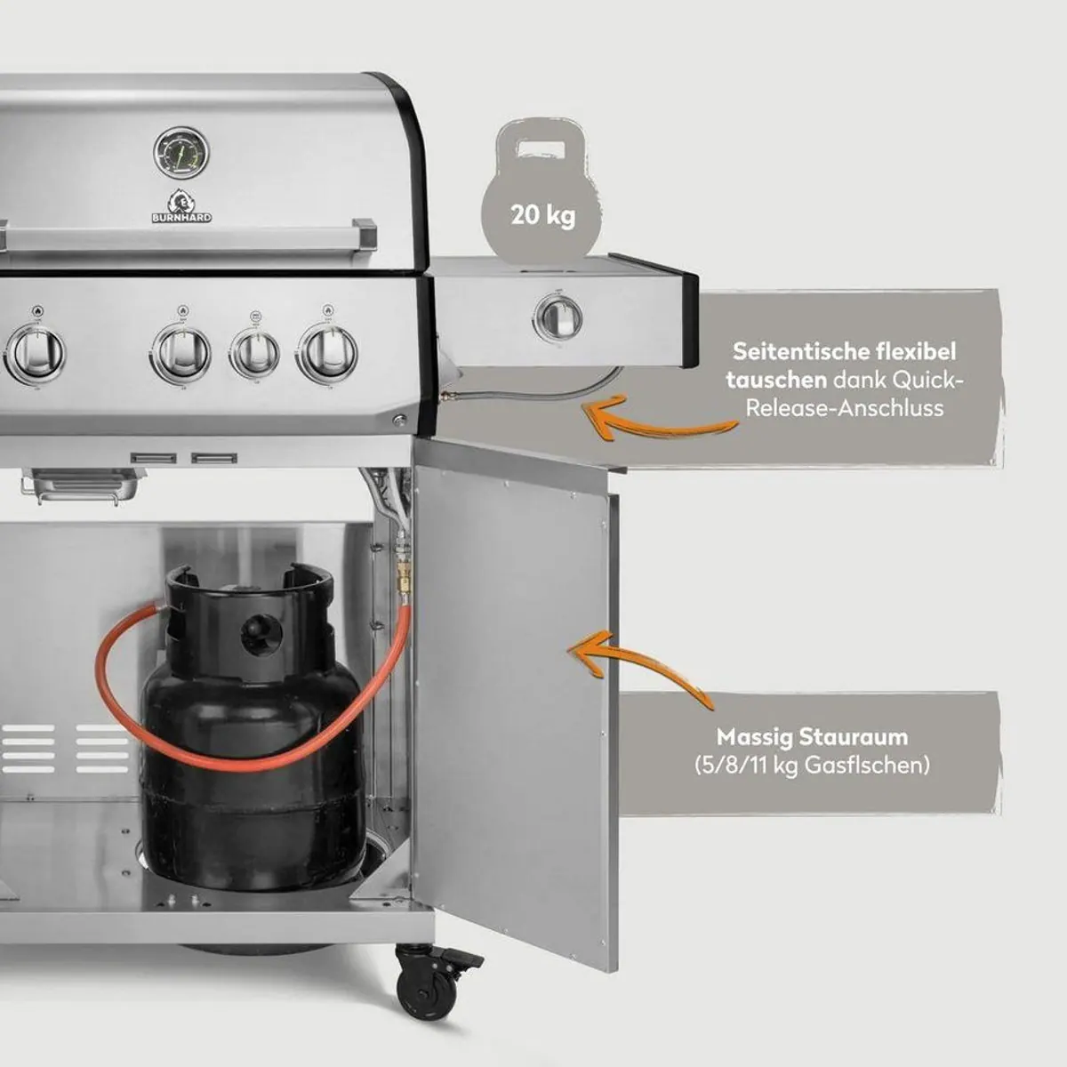 BURNHARD FRED Deluxe Gasgrill 3-Brenner, vielseitige BBQ-Optionen, Infrarot-Keramikbrenner, Edelstahl 5