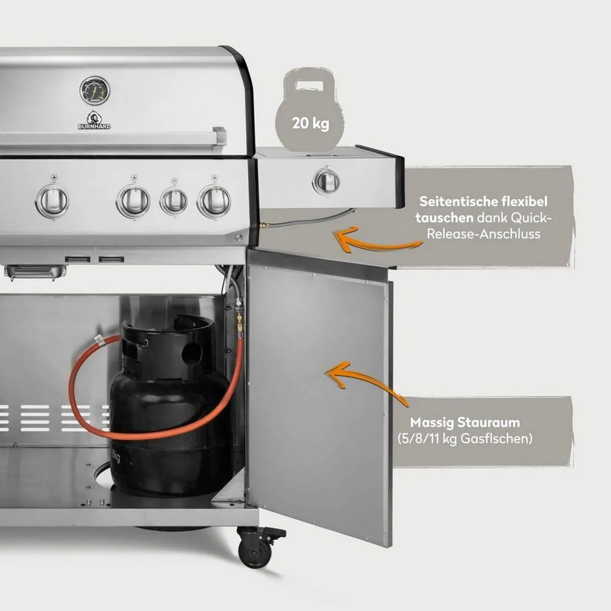 BURNHARD Big FRED Deluxe Gasgrill 4-Brenner, 21,2 kW Leistung, Infrarot-Keramikbrenner, Edelstahl 5