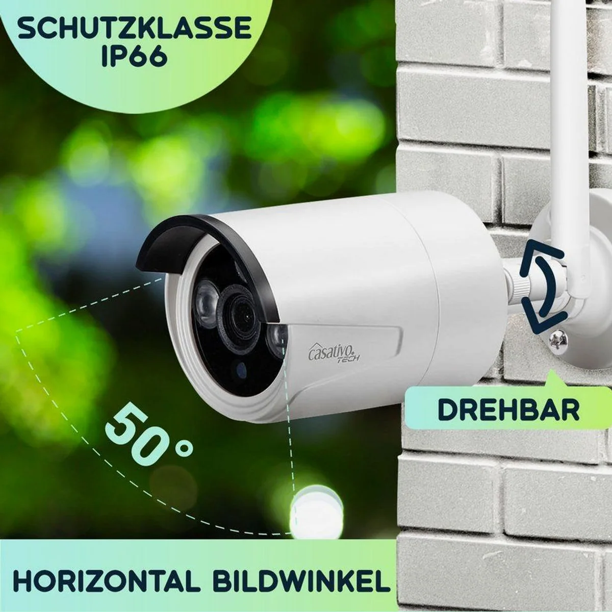 Casativo Überwachungskamera System, 150 m Reichweite, 8 QHD-2K IR-Kameras — Wetterfest, Personenerkennung, App-Zugriff 3