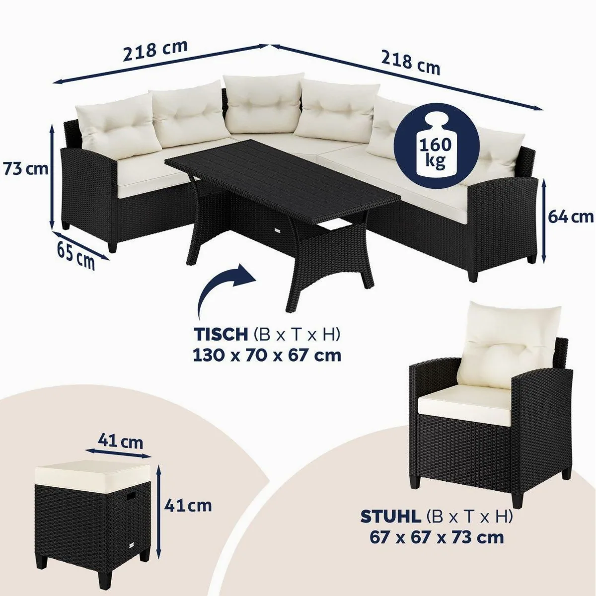 Casaria Gartenlounge-Set Porto, 5-tlg, wetterfest und pflegeleicht 4