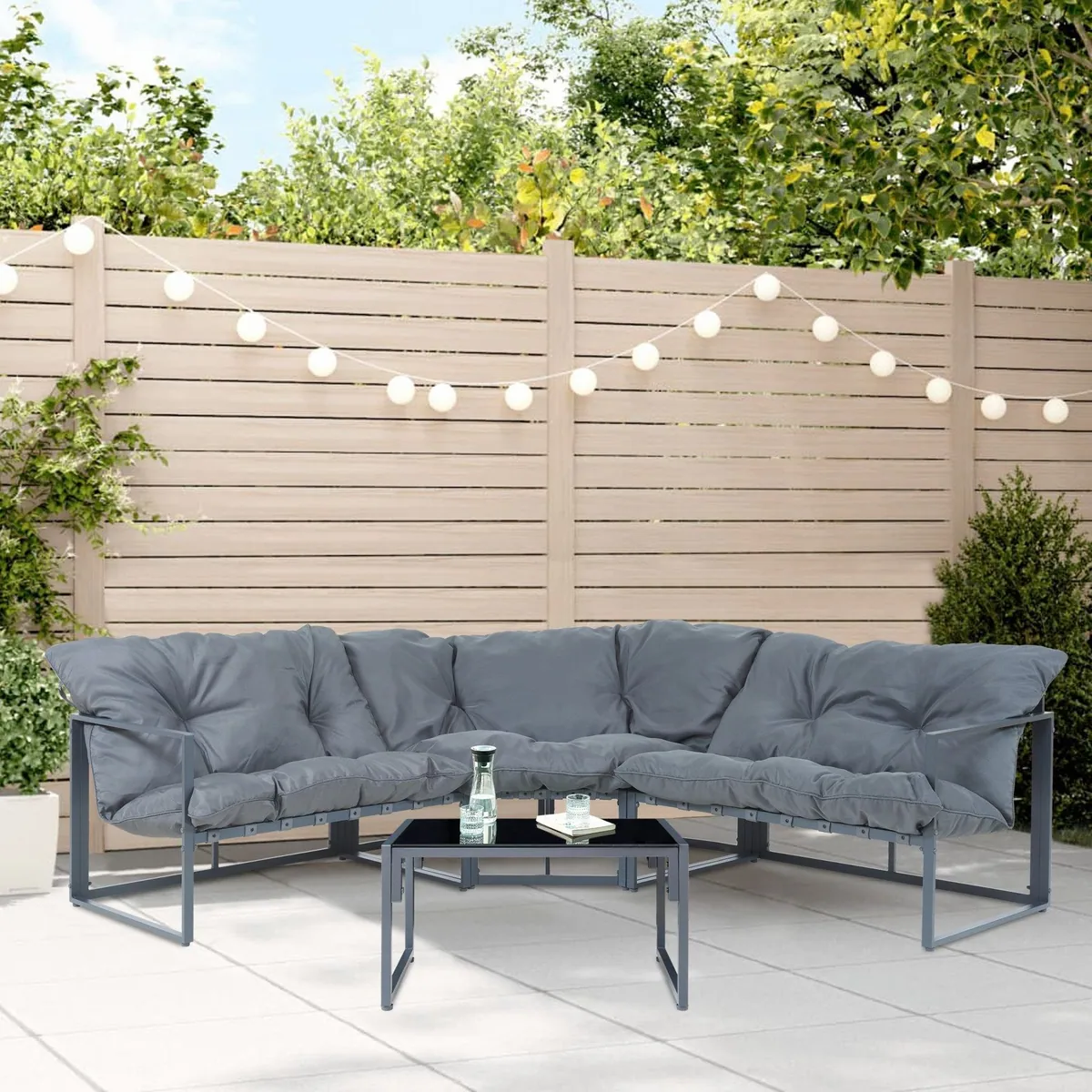 casa.pro Loungeset Karg, 4-tlg. Set mit Sofa und Couchtisch — Stilvolles Design, Wetterbeständig, Schnelle Montage