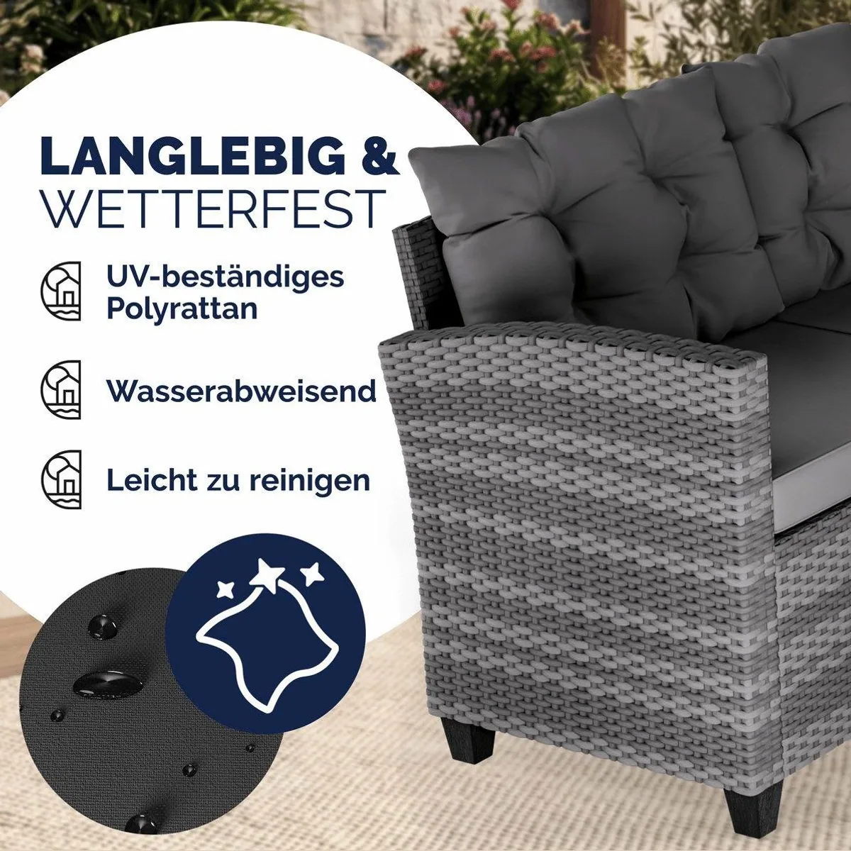 Casaria Gartenlounge-Set Lissabon, Polyrattan, wetterfest, mit WPC-Tischplatte 4