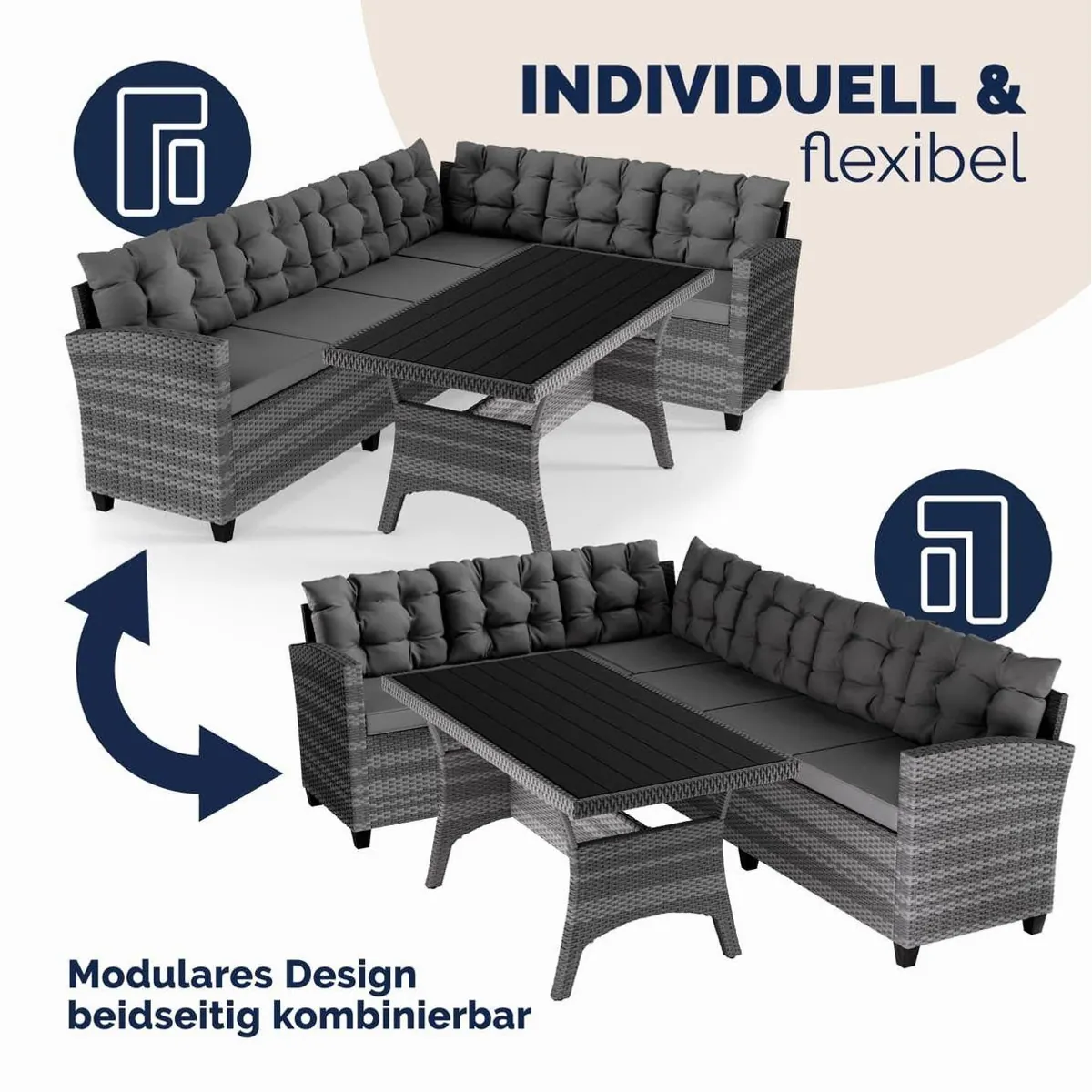 Casaria Gartenlounge-Set Lissabon, Polyrattan, wetterfest, mit WPC-Tischplatte 5