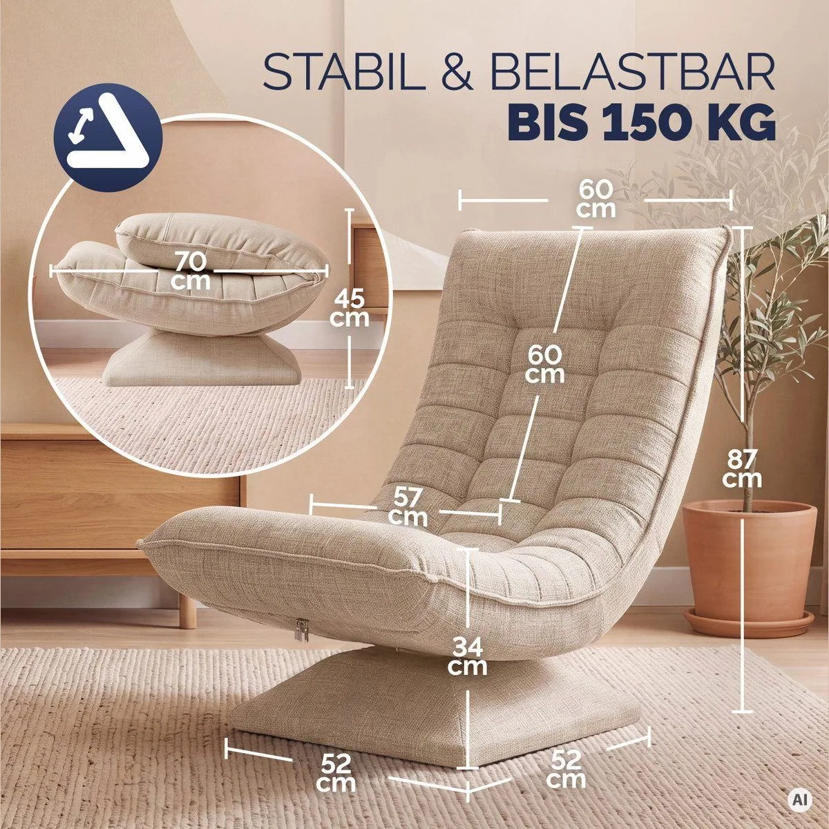 Casaria Relaxsessel Aberdeen, modernes Design, 360° drehbar, klappbar 3