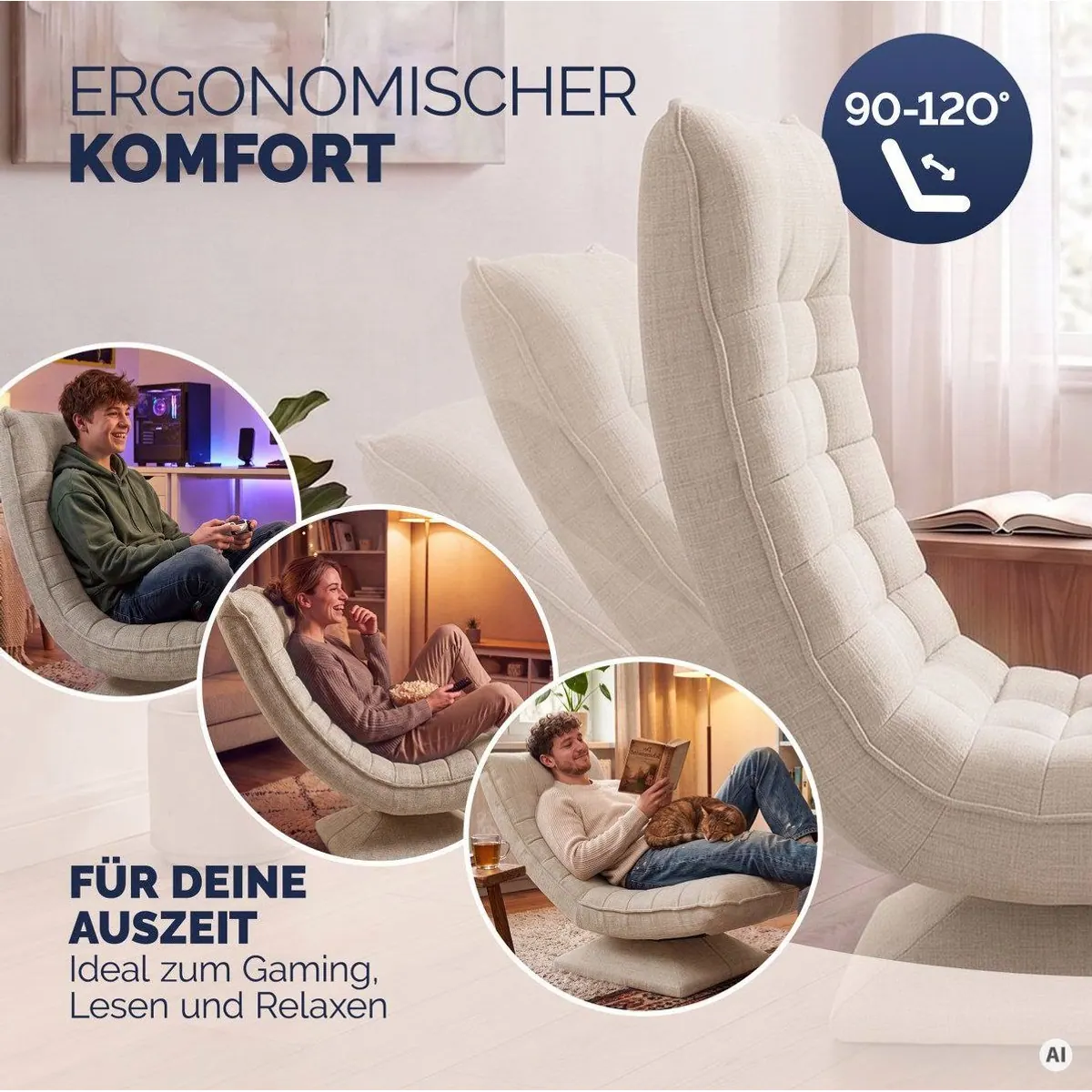 Casaria Relaxsessel Aberdeen, modernes Design, 360° drehbar, klappbar 4