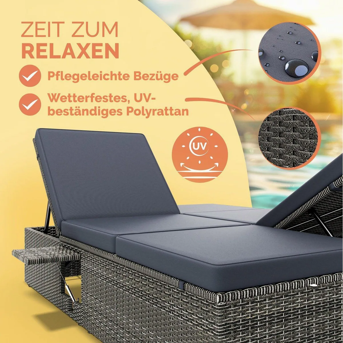 Casaria Doppelliege, wetterfest, 7-fach verstellbar, inklusive Tische 2