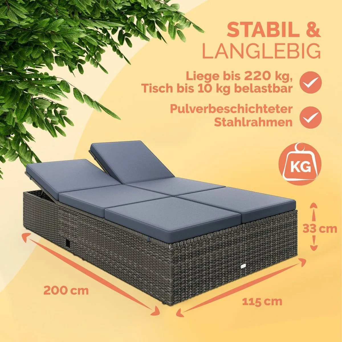 Casaria Doppelliege, wetterfest, 7-fach verstellbar, inklusive Tische 3