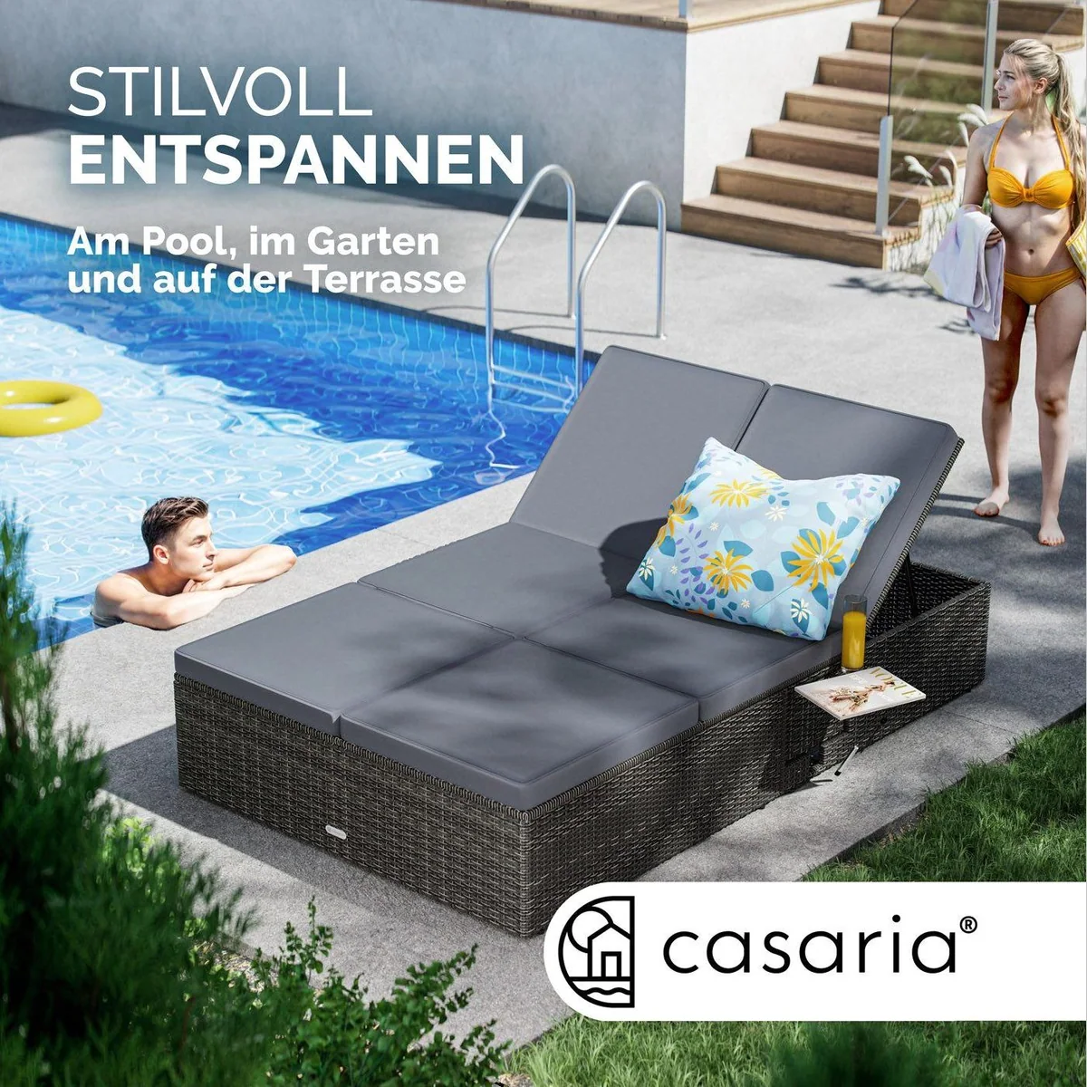 Casaria Doppelliege, wetterfest, 7-fach verstellbar, inklusive Tische 4