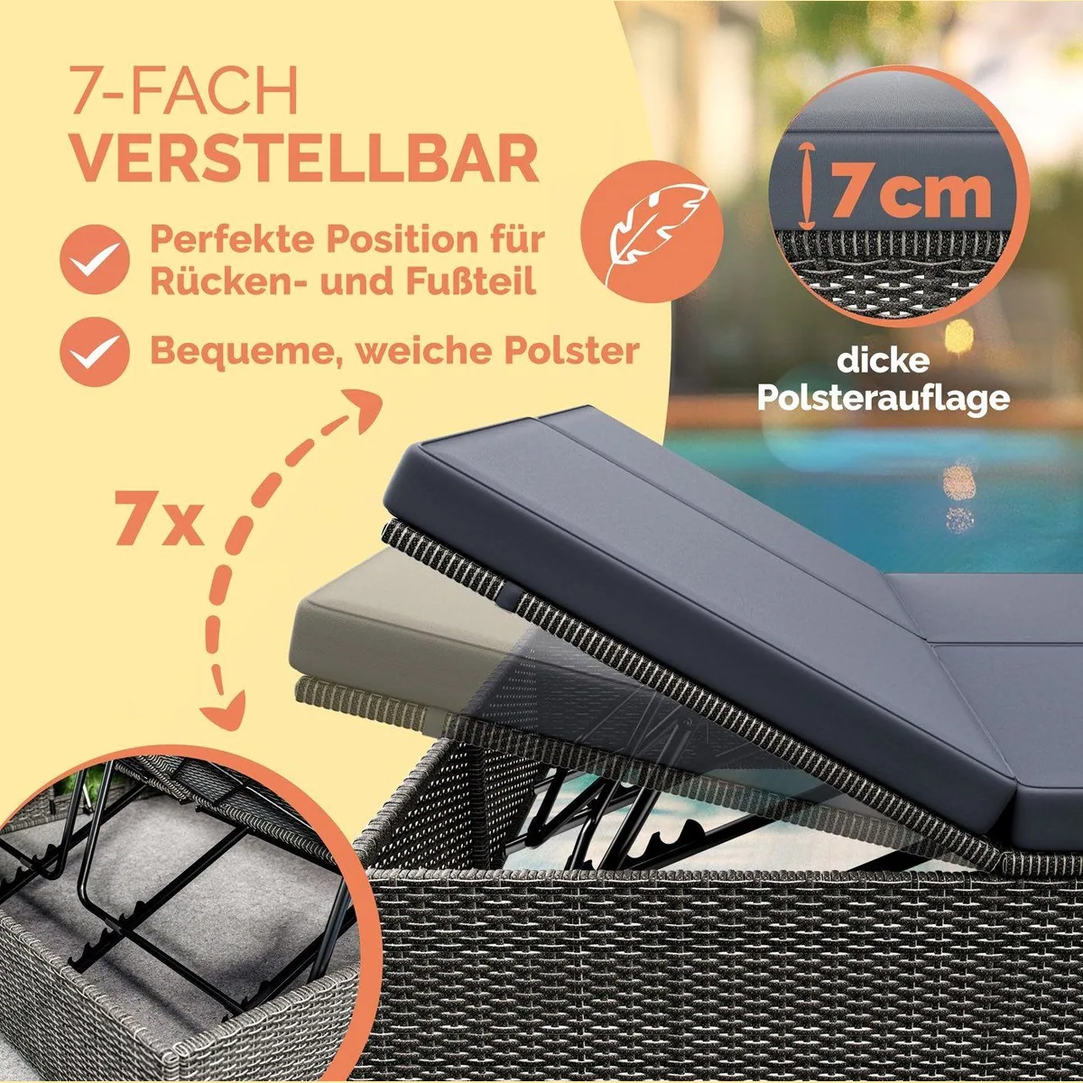 Casaria Doppelliege, wetterfest, 7-fach verstellbar, inklusive Tische 5