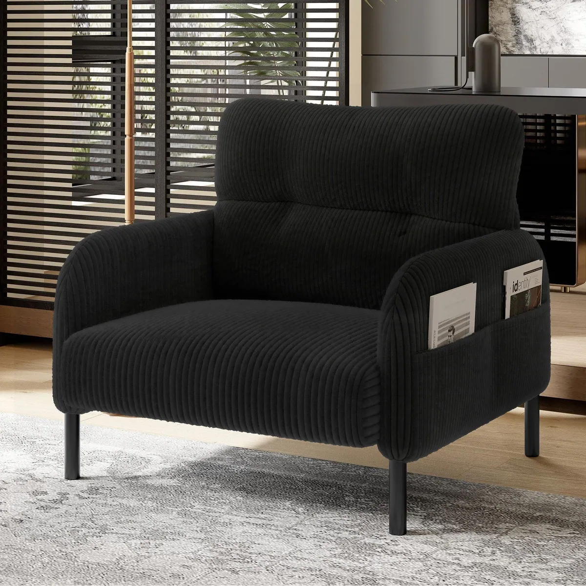 Celya Relaxsessel, angenehmer Cordstoff, praktische Seitentaschen — 67x75x79 cm