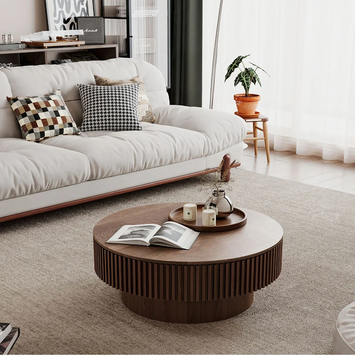 Celya Couchtisch rund 75 cm, modernes Pilzdesign, versteckter Stauraum 5