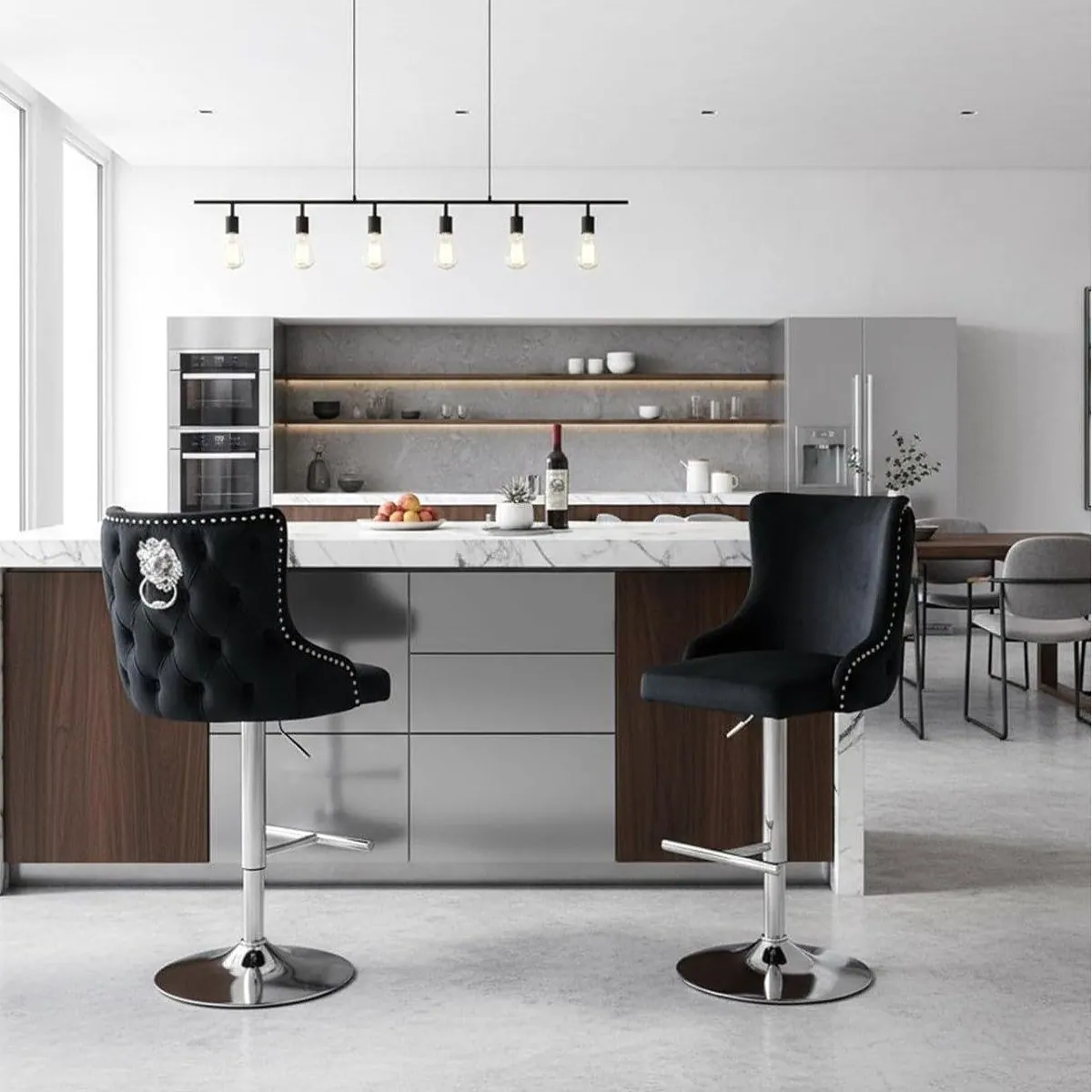 CHAIRUS Barhocker mit Samtbezug, Löwenkopf-Design & 360°-Drehfunktion