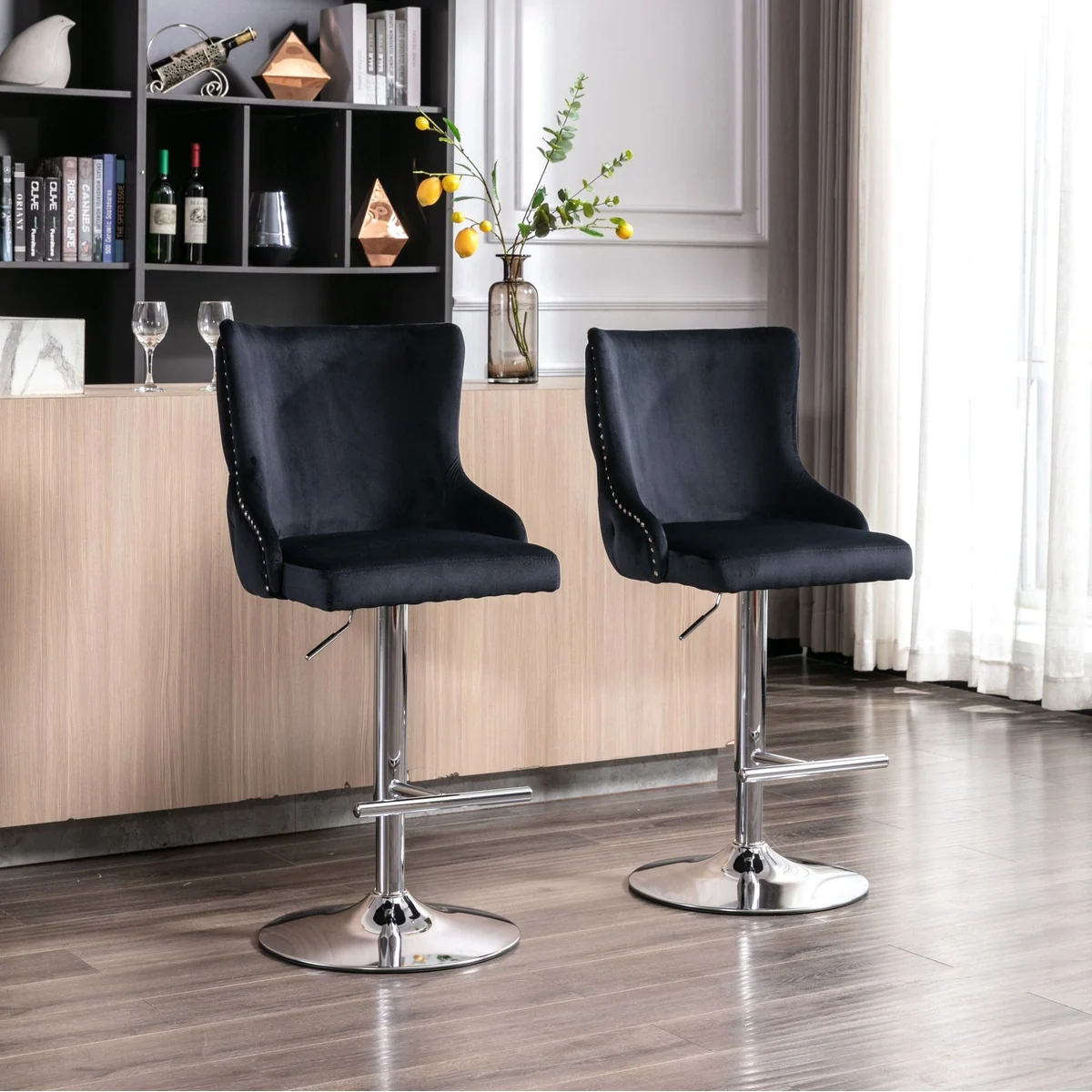 CHAIRUS Barhocker mit Samtbezug, Löwenkopf-Design & 360°-Drehfunktion 4