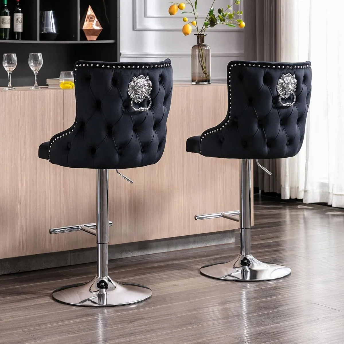 CHAIRUS Barhocker mit Samtbezug, Löwenkopf-Design & 360°-Drehfunktion 5